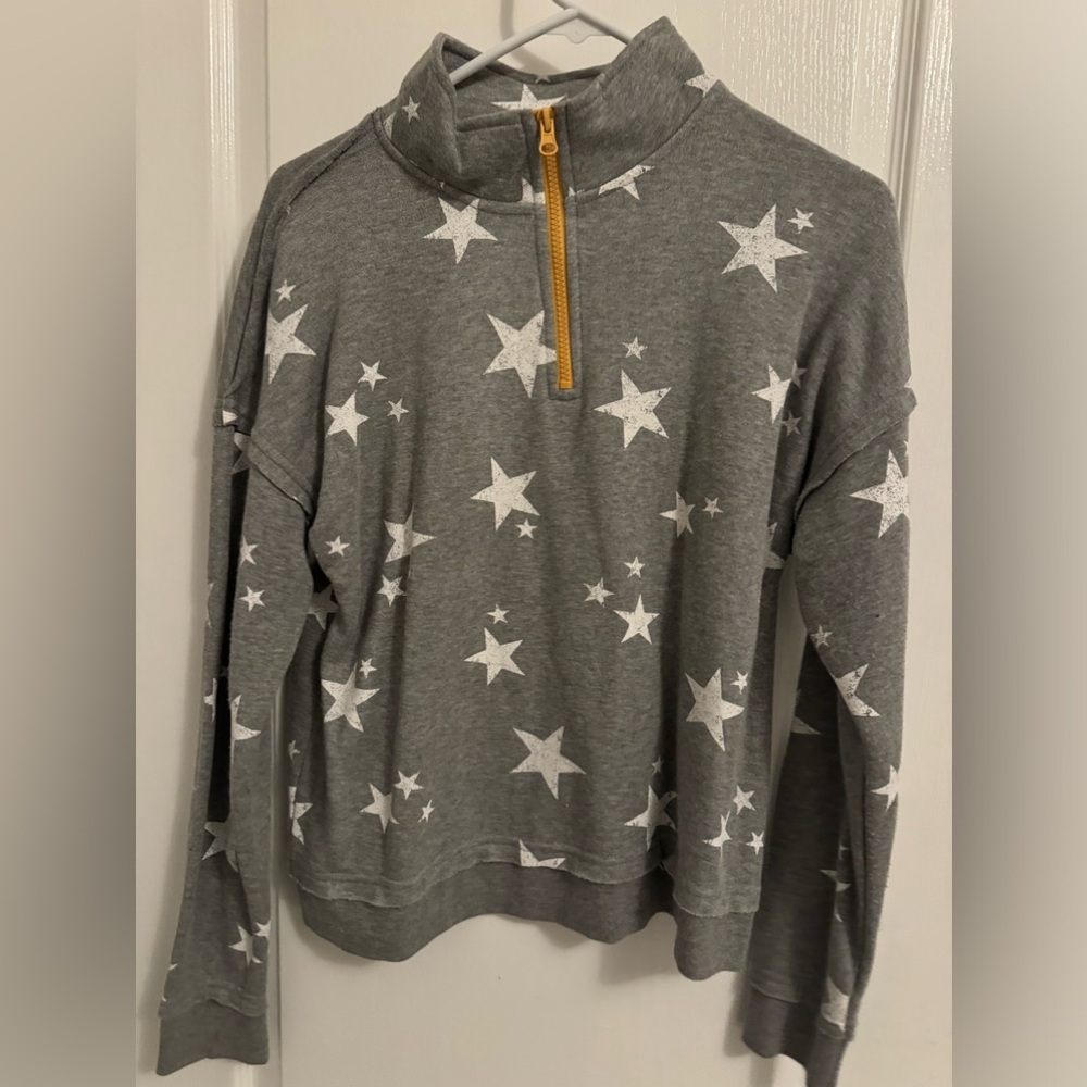 Grayson Threads Gray Star Print Half-Zip Sweatshirt with Yellow Zipper